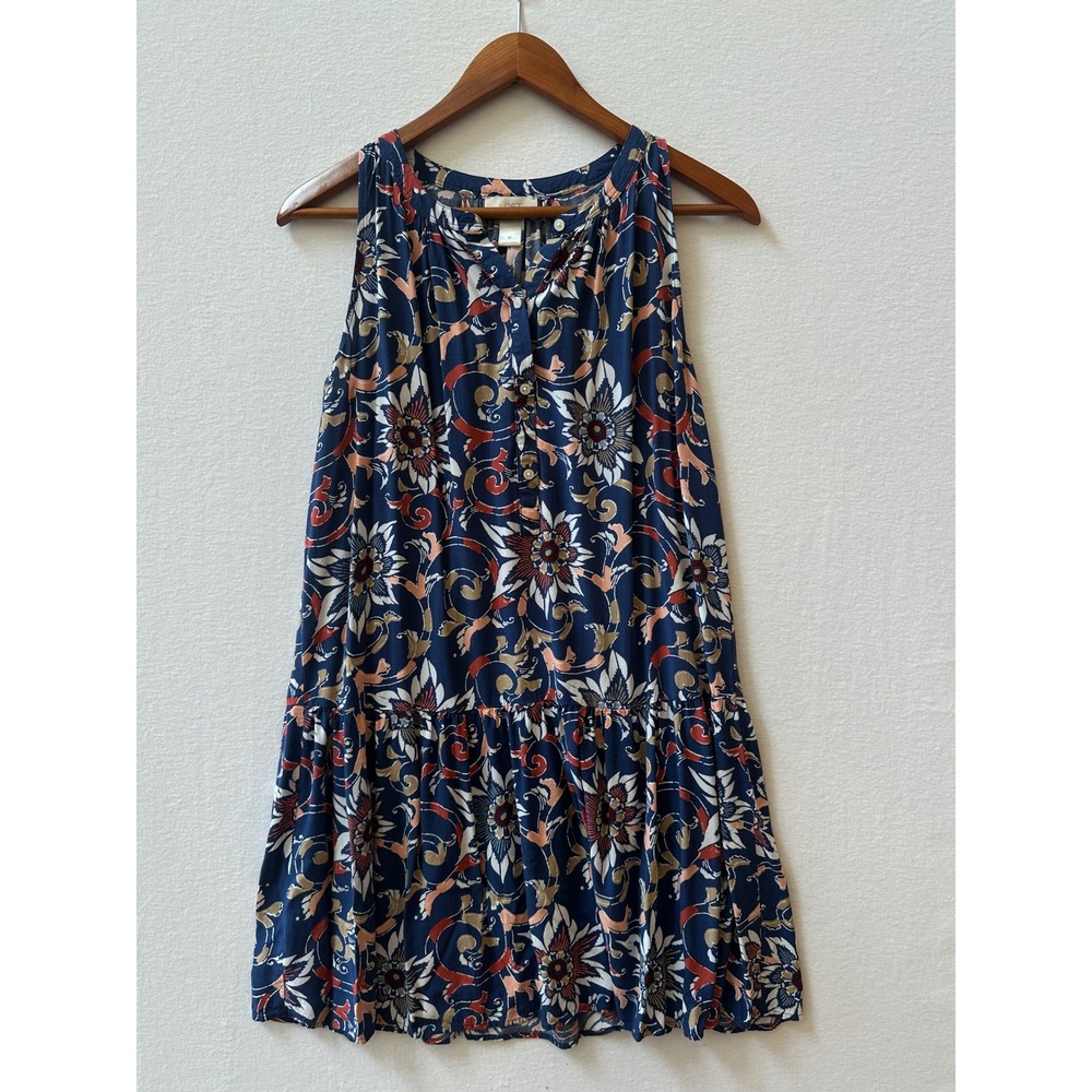LOFT Navy Blue Floral Sleeveless Tiered Mini Dress Rayon Size M